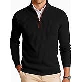 Runcati Mens Quarter Zip Pullover Sweaters Mock Neck Slim Fit Lightweight Pullover Waffle Knit Casual Polo Sweater