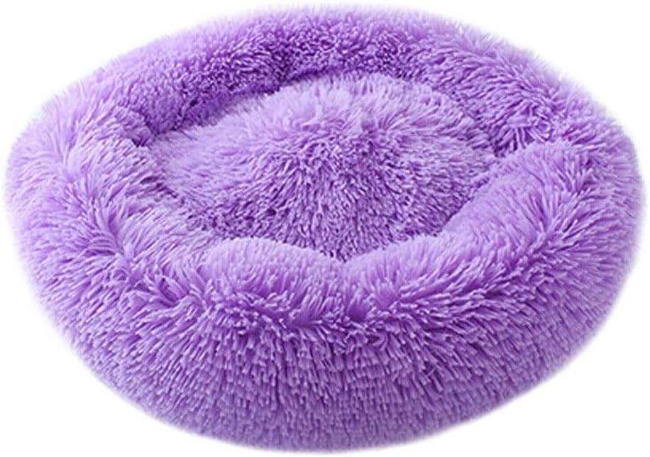 AUSUKY Round Cat and Dog Cushion Bed Shag Fur Donut Pet Bed Self-Warming Indoor Pet Pillow Cuddler Extra Soft Comfortable Pet Bed Sofa Plush Cats Dogs Nest Bed Cushions (60CM,Purple)