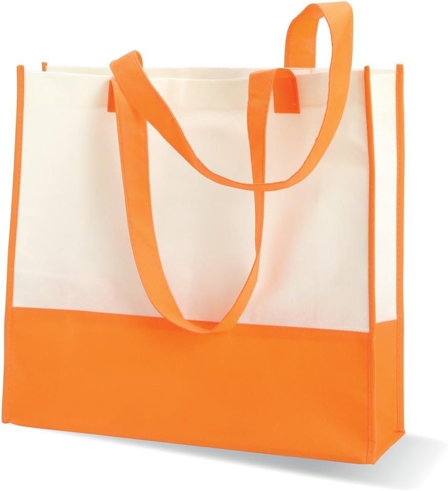 eBuyGB Ladies Large Two Tone Summer Shopping Shopper Handbag Canvas & Beach Tote Bag, Orange/Beige