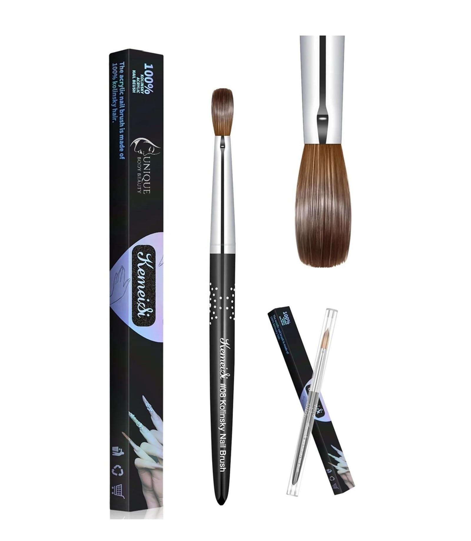 Kolinsky Acrylic Nail Brush 3D Pure Handmade Nail Brushes For Acrylic Application Professional Nail Art Brush (Size 8)