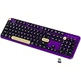 JAMfit Wireless Keyboard 2.4G and Bluetooth Cute Round Keycaps Retro Typewriter Flexible Keys Full Size Keyboard, Ergonomic Compatible with Mac, Windows, iOS, Android(Black-Purple)