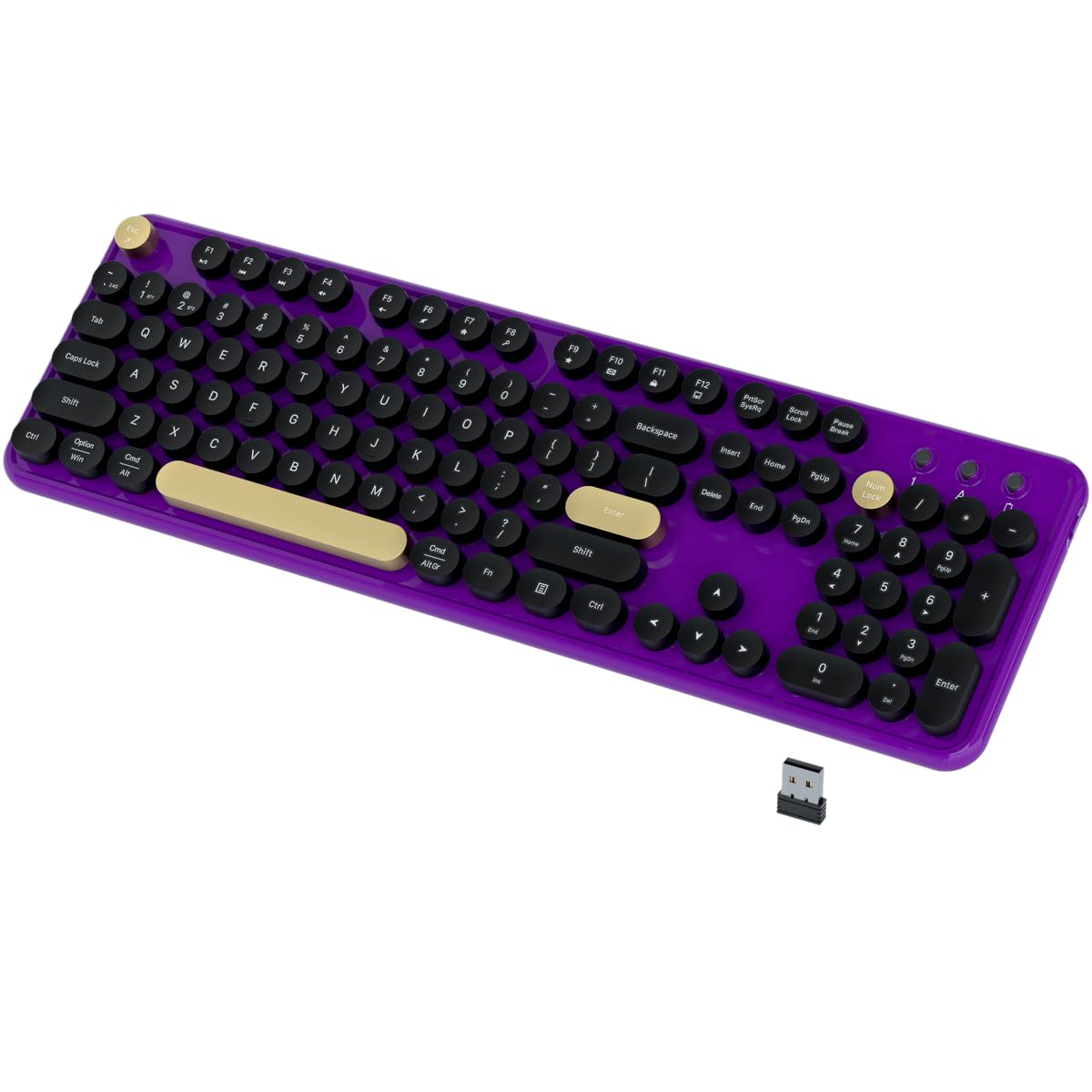 Photo 1 of JAMfit Wireless Keyboard 2.4G and Bluetooth Cute Round Keycaps Retro Typewriter Flexible Keys Full Size Keyboard, Ergonomic Compatible with Mac, Windows, iOS, Android(Purple-Colorful)