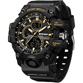 FANMIS Men Sports Outdoor Watch Analog Digital Multifunctional Black Watch | Black Sports Watch Casual Quartz Wristwatch Waterproof Military Wrist Watch Tactics LED Alarm Stopwatch Digital Watch for Men