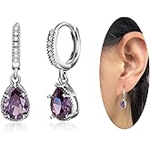 Teppdfann Teardrop Birthstone Earrings for Women Trendy Silver Hoop Gemstone Earrings Birthstone Jewelry for Christmas Gift