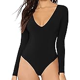 MANGDIUP Women's V-Neck Long Sleeve Bodysuit for Women - Sexy & Comfortable Stretchy Tops