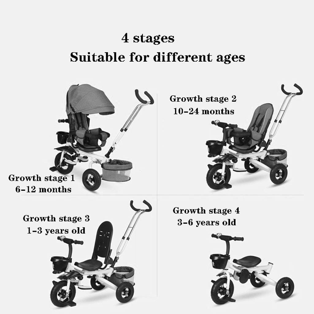 Stroller Wagon Upgrade Children Bicycle Trolley Folding Baby Tricycle with Awning Security Fence Increase Storage Basket Best Gift for Kids (Color : Gray) Over 1 Year Old Girl Gifts