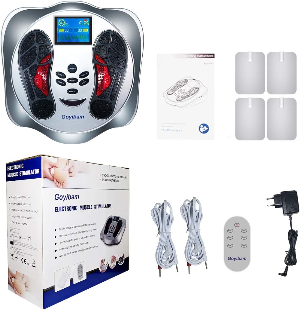 Goyibam Foot Circulation Plus, Medical Foot Massager Machine with 4 Electrode Gel Pads, EMS & TENS Muscle Stimulator - Reduce Legs Soreness and Swelling (Foot Massager): Health & Personal Care