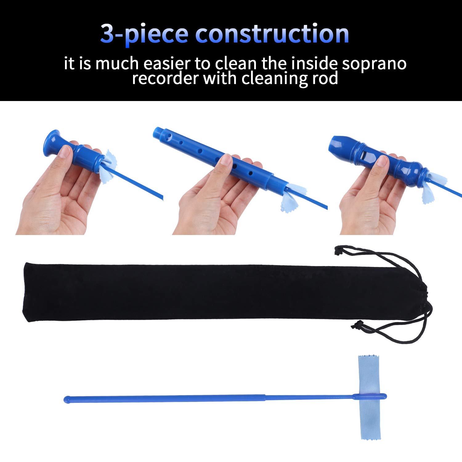 Lot-Yes Descant Soprano Recorder Music Recorder Instrument For Kids Kids Flute Kids Recorder With Cleaning Rod + Case Bag (Blue)