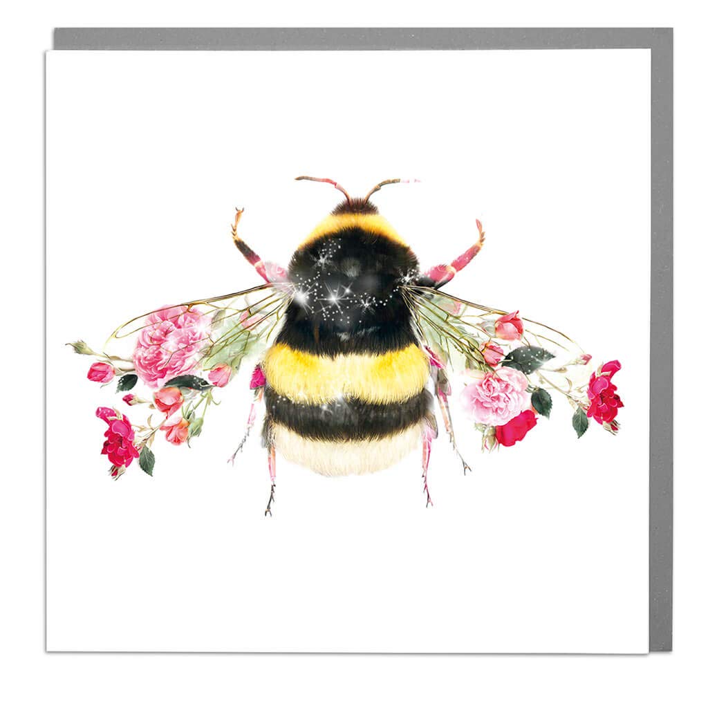 Lola Design - Wildlife Botanical Greeting Cards, Floral Bee Design - Suitable for Birthdays, Congratulations or Any Special Occasions - Blank Inside with Grey Envelope - 150mm x 150mm