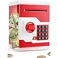 Piggy Bank for Girls Boys Large Electronic Money Coin Banks with Password Protection, Automatic Paper Money Scroll Saving Box, Great Gift for Kids (Red-White)