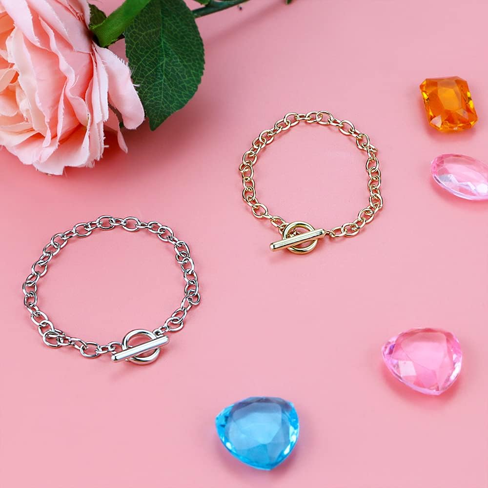 TKOnline 20 Pcs Bracelet Round Link Chains with OT Toggle Clasp Stainless for Women Girls Christmas Birthday, 10 Pcs Silver Color and 10 Pcs 18K Gold Chain Bracelets: Clothing