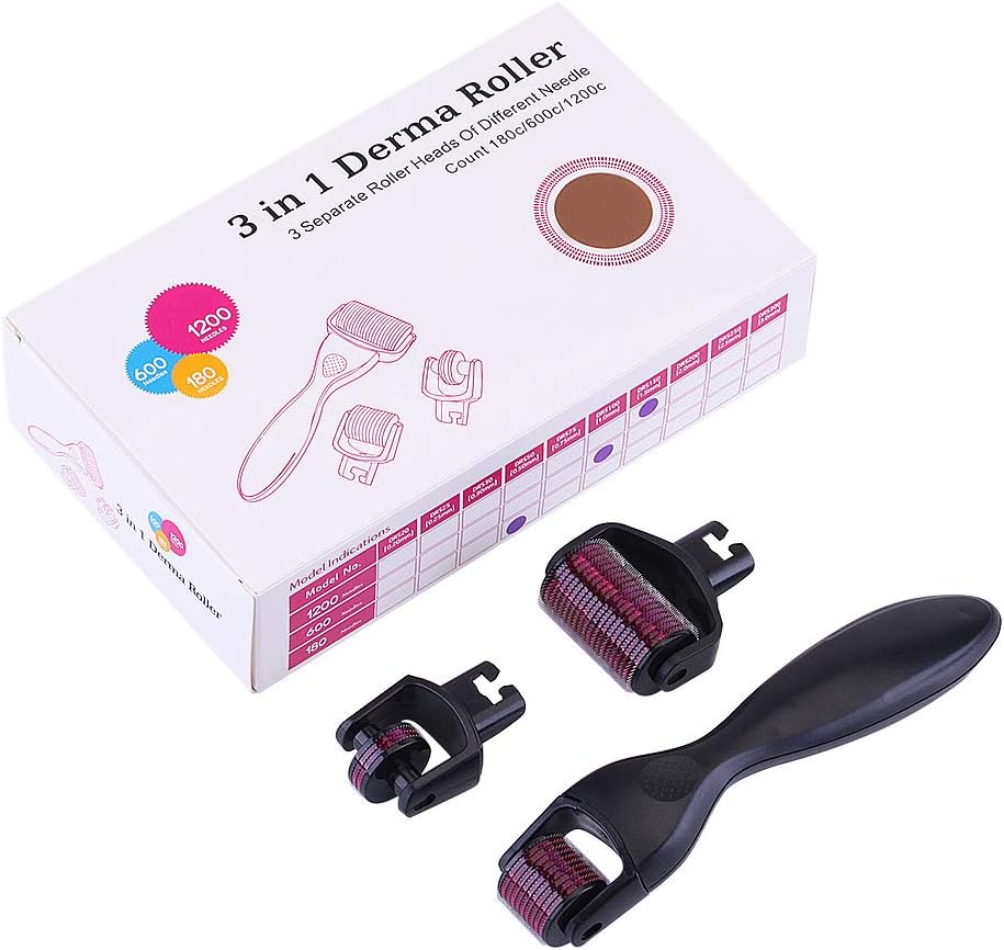 3 in 1 Derma Roller ,Titanium Needles, 3 Replaceable Heads Roller