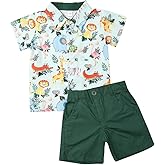 fhutpw Baby Toddler Boy Outfits 2T 3T 4T 5T Clothes Summer Kids Pattern Short Sleeve Button Down Shirt & Shorts Set