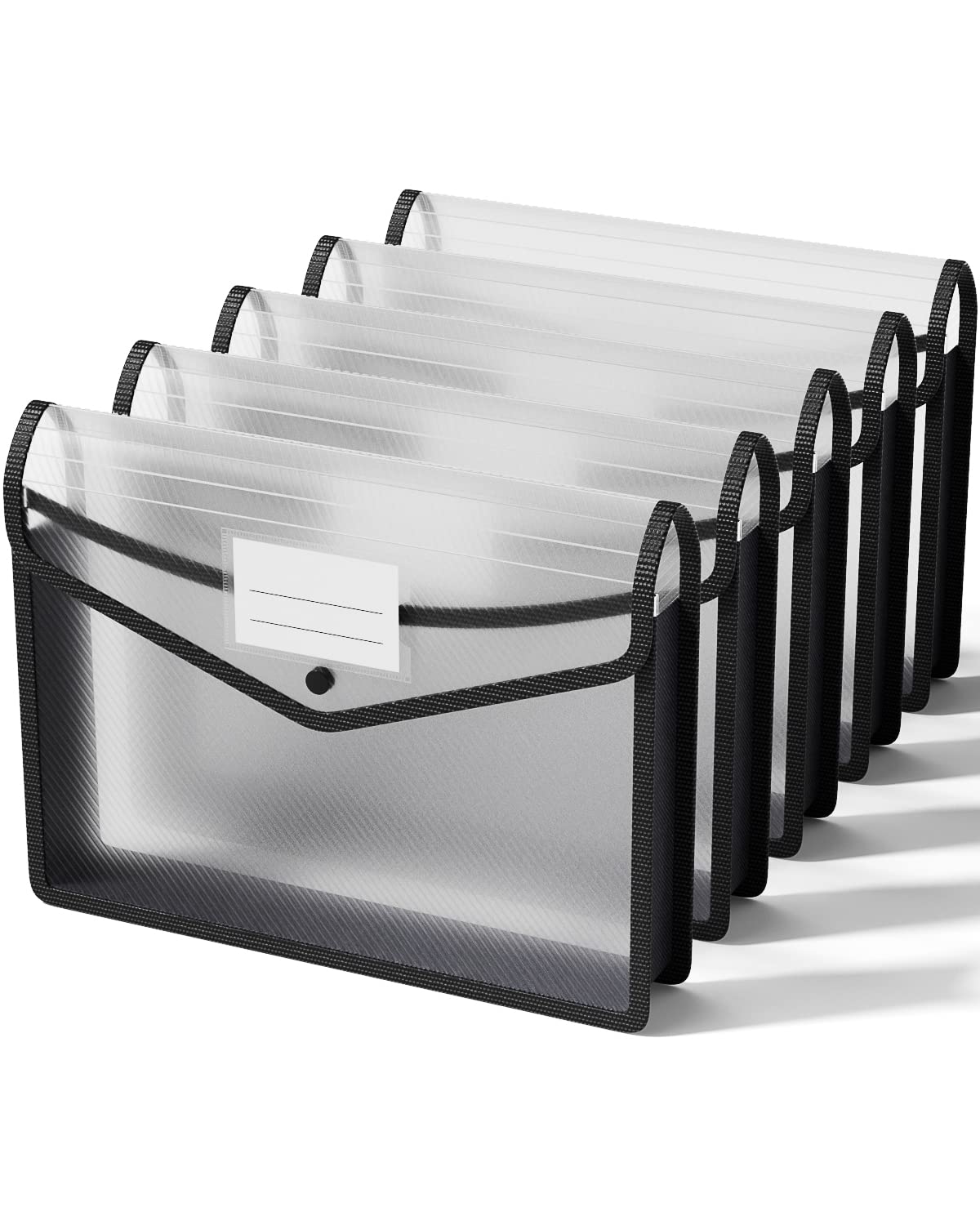 ThinkTex A4 Plastic File Folder, 5 Pcs Document Folder Transparent envelopes with Snap Closure, No Dividers, Large Capacity, for School Office Home