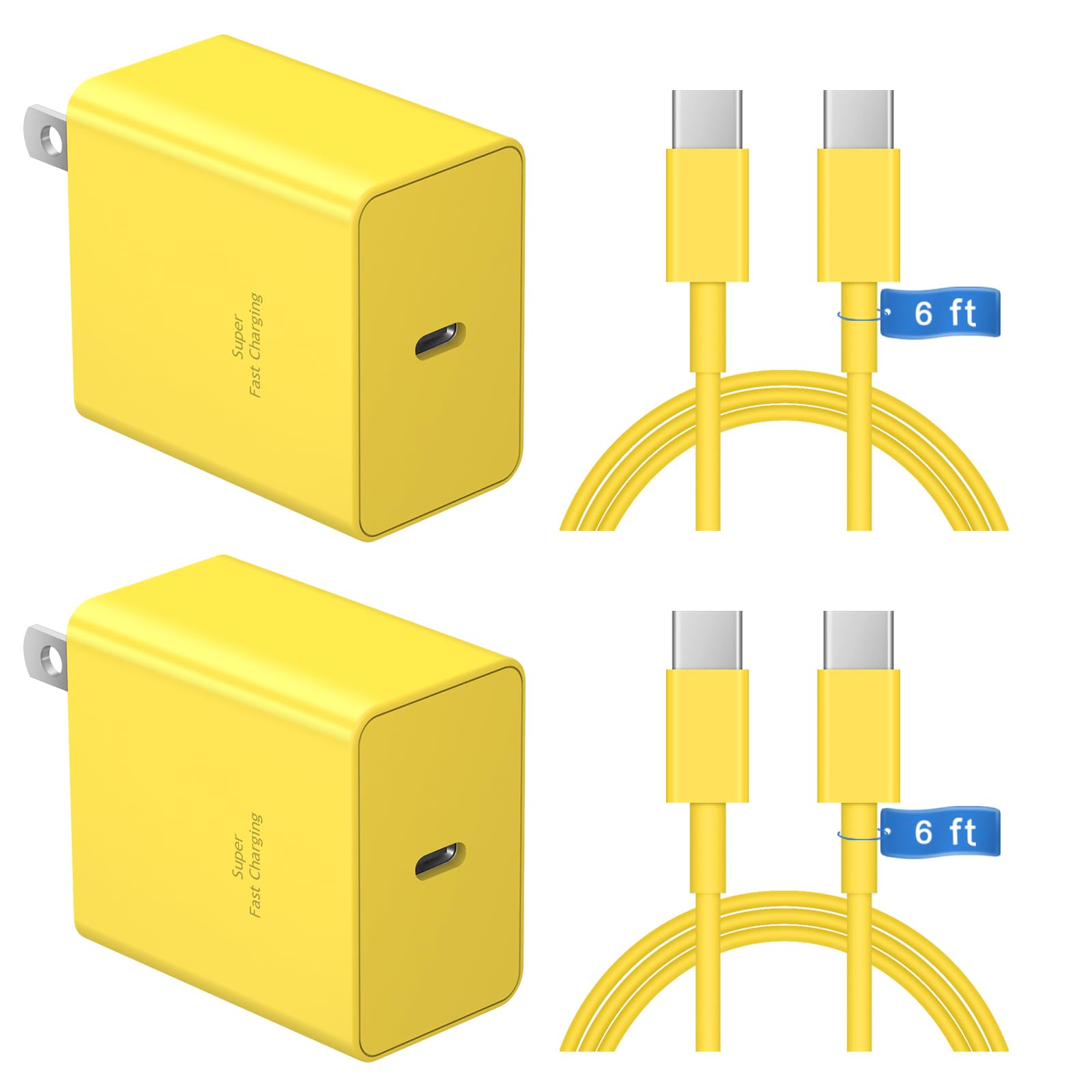 45W Tpye C Charger, USB C Charger 2-Pack iPhone 15 16 Charger 6FT with iPhone 16/16 Plus/16 Pro/16 Pro Max/iPhone 15/15 Pro Max/iPad Pro/AirPods/Galaxy S25 S24 S23 S22 S21,Android Charger(Yellow)