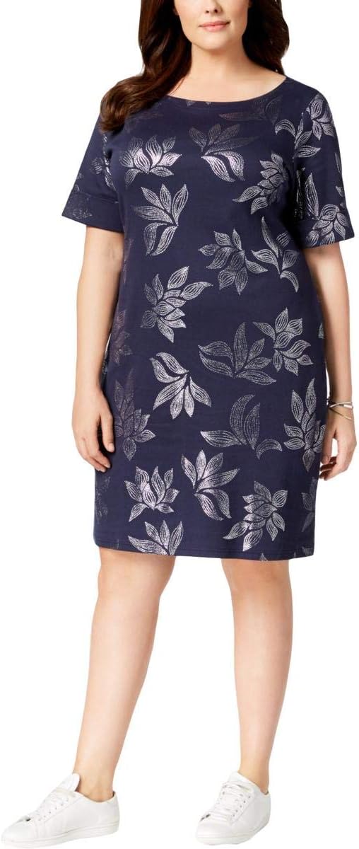 Karen Scott Plus Size Metallic-Print T-Shirt Dress