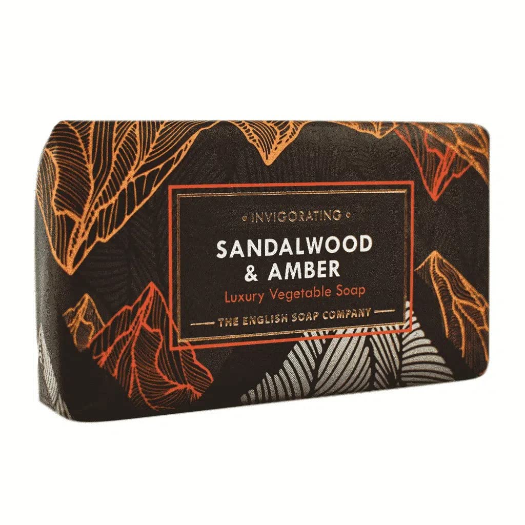 The English Soap Company Radiant Sandalwood and Amber Soap - Luxury Shea Butter Bar - Woody Amber Scent, Unisex, Cruelty-Free, Recyclable Packaging, Made in England - 190g