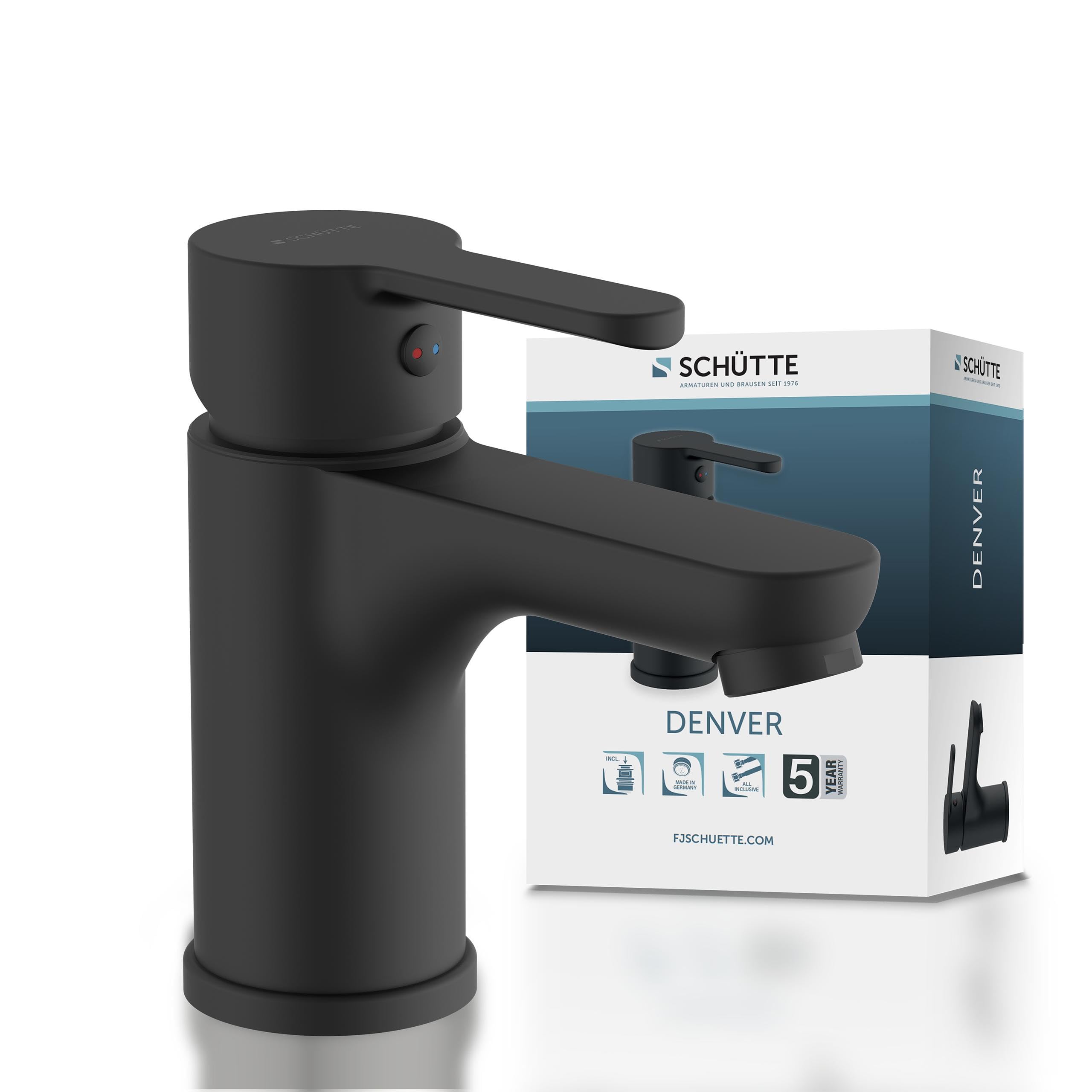 SCHÜTTE Denver 44106 Basin Mixer Tap with Pop-Up Valve Single Lever Bathroom Tap Bathroom Sink Tap Matt Black