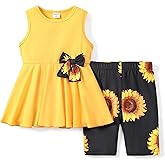 PATPAT Girls Summer 2 Piece Outfits 4-12Y Butterfly Bow Sleeveless Tunic Tops and Floral Print Shorts Cute Clothes