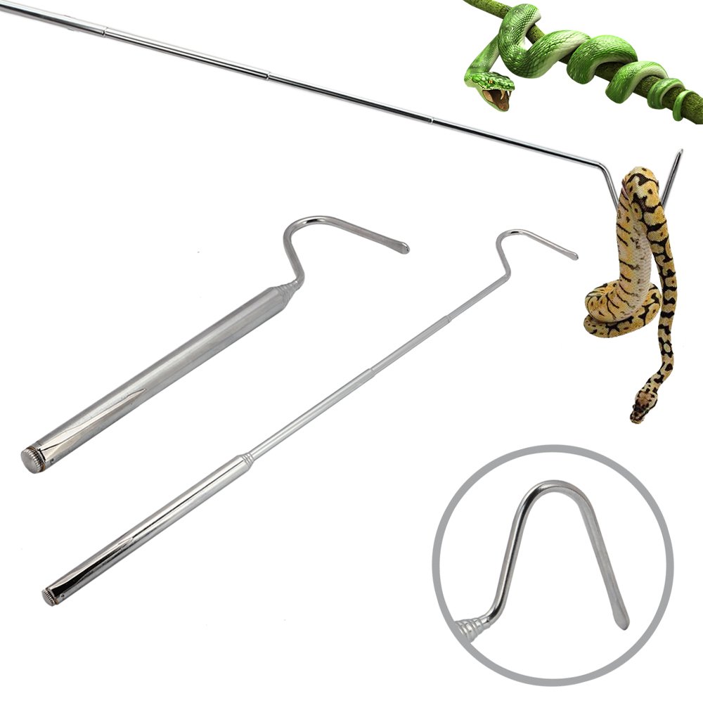 SENZEAL Retractable Snake Rod Stainless Steel Hook Professional Reptile Supplies for Snake Lovers Silver 16cm to 68cm
