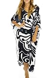 Damen Kaftan Kleid Mit Blumendruck – Langes Strandkleid / Pareo Als Cover-up, One Size (Polyester)