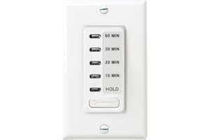 Intermatic EI210W Electronic 10, 20, 30, 60 Minute Auto-Off Timer - Easy Operation, Silent Functionality, Easy Installation, White Finish - Versatile Home Timer Switch for Lights, Fans, Appliances