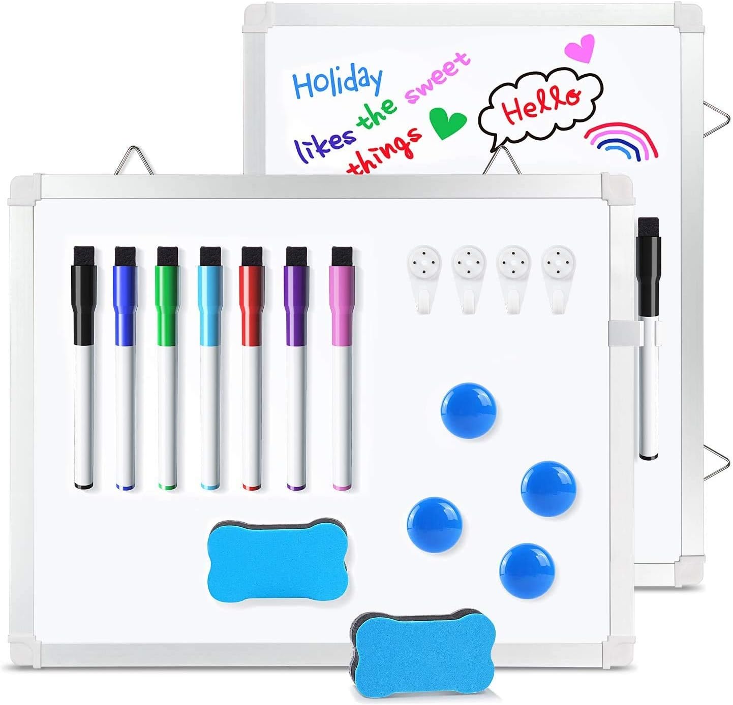 11" x 14" White Boards, Ohuhu 2 Packs Double Side Magnetic Hanging Whiteboards/ Dry Erase Board with 8 Whiteboard Markers, Dry Erase White Board for Fridge, Wall, Glasses, Home Office Aluminum Frame : Office Products