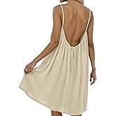 Backless Cami Dress for Women Summer Sleeveless Beach Dress Flowy Loose Spaghetti Strap Sundress with Back Tie