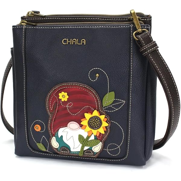 CHALA Swing Pack Crossbody Purse With Detachable Animal Keyfob - Navy Sunflower Vegan Leather
