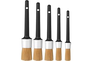 Car Detail Brush, Boars Hair Multi-Purpose Car Detailing Brushes - Set of 5, 5 Head Sizes with Natural Ultra Soft Boars Hair 