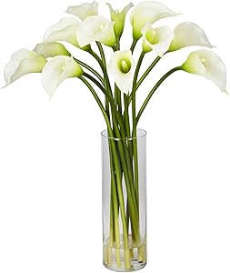Nearly Natural 1187-CR Mini Calla Lily Silk Flower Arrangement, Cream, 15 In. W x 15 In. D x 20 In. H