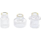 Vixdonos Taper Glass Candlestick Holders Tealight Candle Holders for Table Centerpieces, Wedding Decor and Dinner Party (3 Pcs, Gold Rim Clear)
