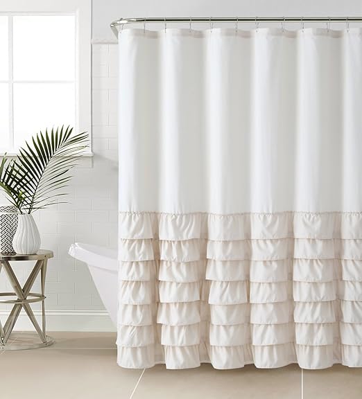 Amazon Com Vcny Melanie Ruffle Shower Curtain Taupe Home Kitchen