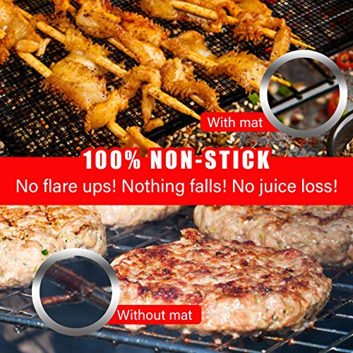 PR PeakRous Grill Mats for Outdoor Grill, 5 Packs (2 Copper Grill Mats, 3 BBQ Mesh Mats, 2 Cleaners) Heavy Duty 0.3MM Thicker Baking Mats Nonstick Reusable for Charcoal Gas Electric Grill