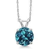 Gem Stone King 14K White Gold London Blue Topaz Pendant Necklace for Women | 2.50 Cttw | Gemstone November Birthstone | Round 8MM | With 18 Inch Chain