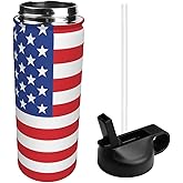 Dewoofly 18oz USA Flag Insulated Water Bottles With Straw, Stars and Stripes Steel Double Walled Vacuum Sports Water Bottle for School