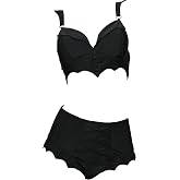 MEOWCOS Women's Bikini Sets Gothic Bathing Suit Flocked Spider Web Two Piece Swimsuit Set