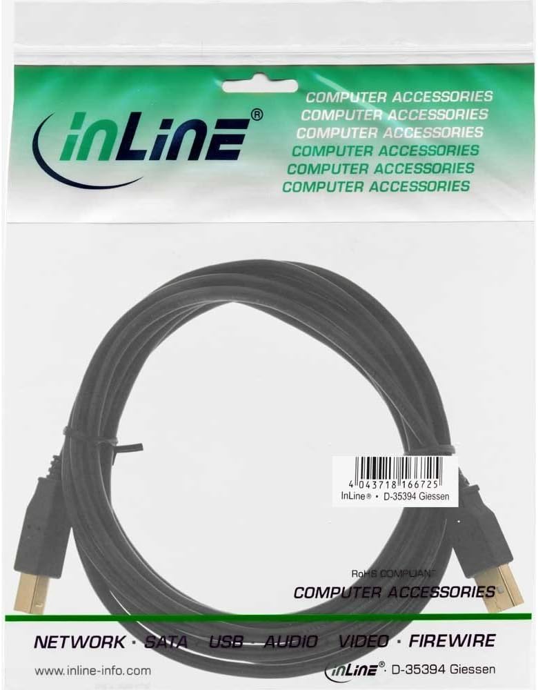 InLine 34503S USB cable 0.3 m USB A USB B Black, 0.3 Meters - Image 3