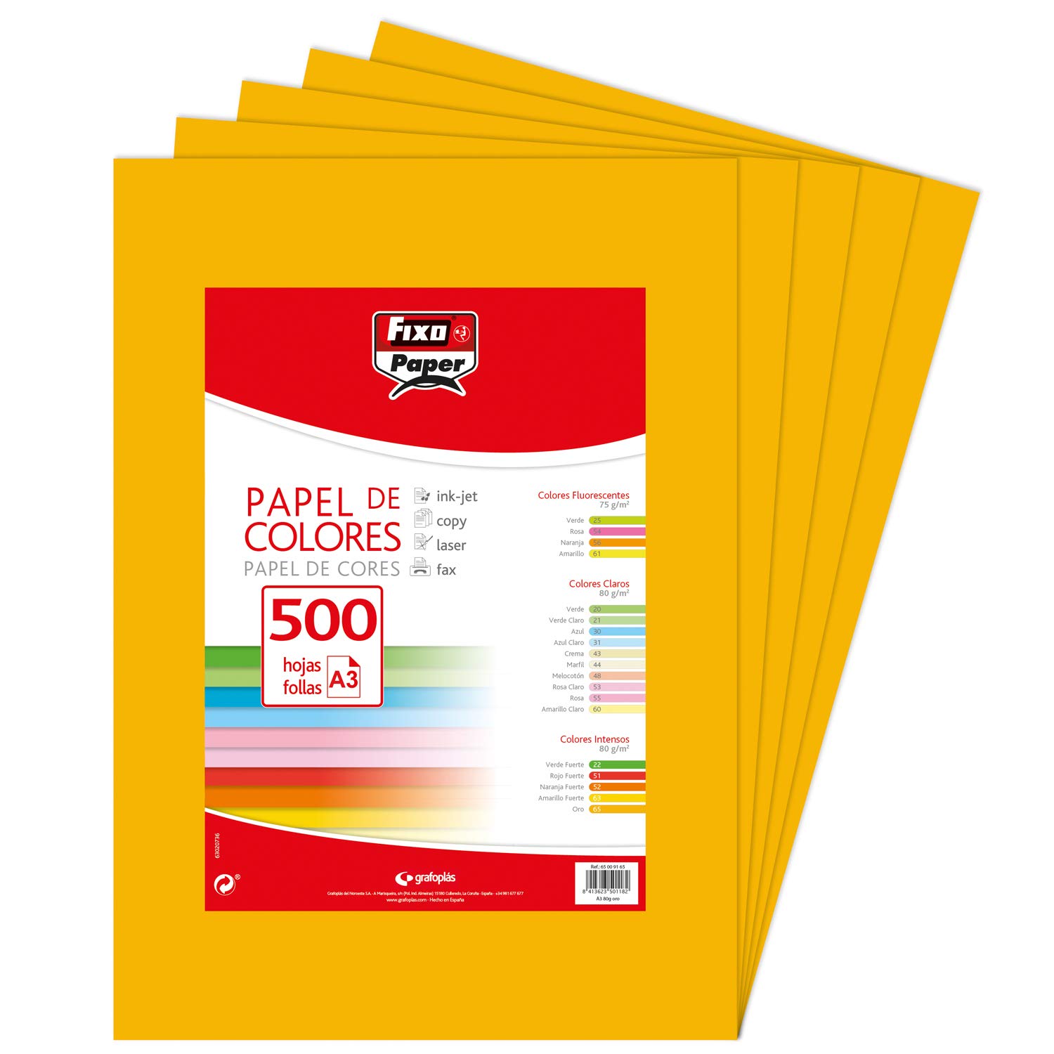 Fixo Paper 65009165 Pack of 500 Sheets of 80 g, Paper, Gold, A3