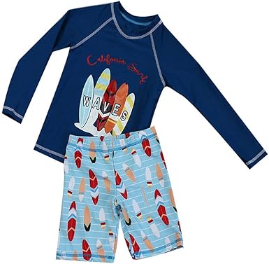 Amazon Com Baby Toddler Boys Rash Guard Long Sleeve 2 Piece Swimsuit Set Sailing Printed Swimwear With Upf 50 Sun Protection Clothing