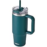 SUNWILL Travel Coffee Mug with Lid, 30 oz Tumbler with Handle and Straw Leak Proof, Stainless Steel Cup Insulated for Office & Camping, Cupholder Friendly, Powder Coated Deep Teal
