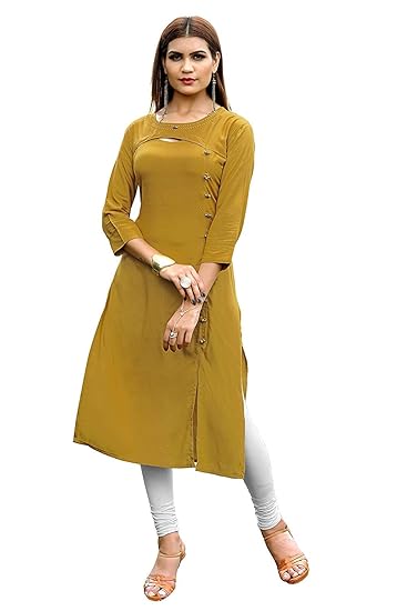 Navabi Export Womens Yellow Color Rayon Fabrics Straight Kurta (VF-KU-154)