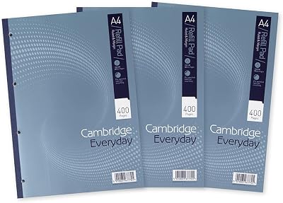 Cambridge A4 Lined Paper Refill Pad 8 mm Rule, Margin 400 Pages Pack of 3