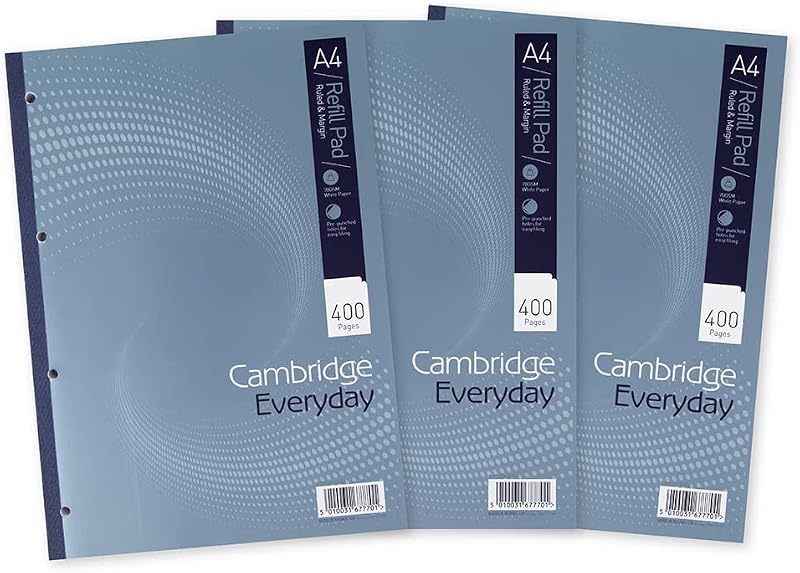 Cambridge A4 Lined Paper Refill Pad 8 mm Rule, Margin 400 Pages Pack of 3