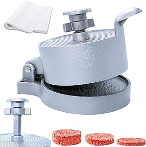laffeya Burger Press, Hamburger Maker with 50 Non Stick Patty Papers, Adjustable Burger Press Makes 4 1/2