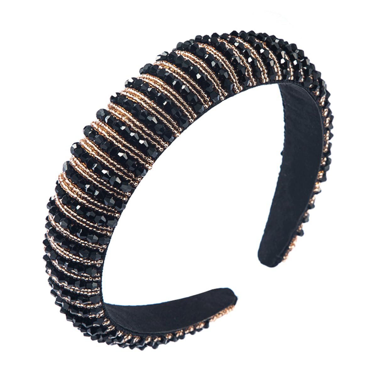 scicent Headband Fashion Padded Hairbands Beaded Crystal Jeweled Sparkly Hair Band Black Bling Styling Accessories Boho Headbands for Women 16413 — image 1