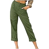Womens Capris for Summer Cotton Linen Pant Casual 2026 Trendy Loose Comfy Elastic Waist Cropped Trouser Beach Clothes