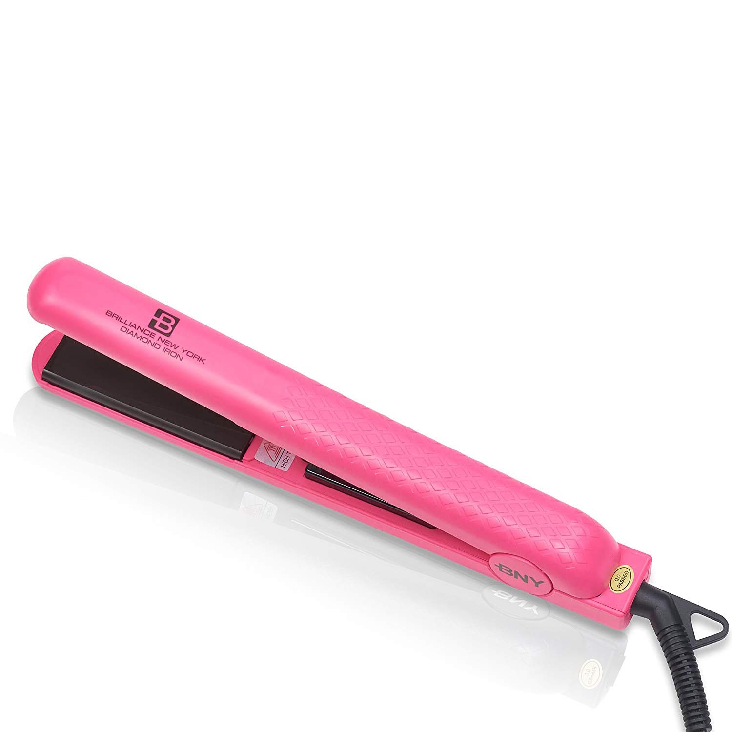 Brilliance New York - 1.25 Inch Diamond Ceramic flat iron - 2 in 1 hair Straightener and Curler - Frizz-free and Anti-static Ionic Plates - Dual Voltage Flat Iron for Travel (Hot Pink)