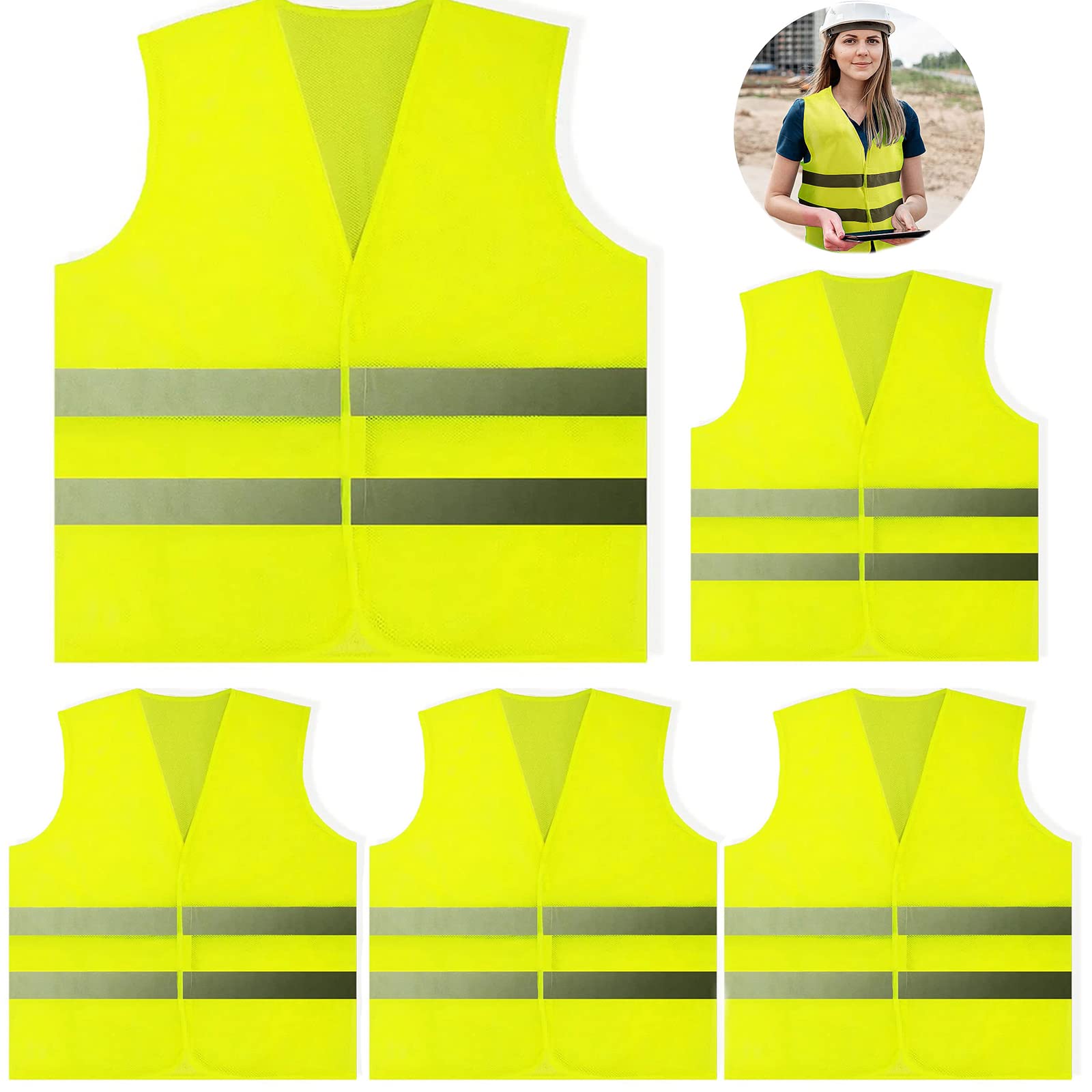 5 Pack Hi Vis Vests,Safety Vest,Standard Size Reflective High Visibility Vests,Unisex Hi Vis Jacket for Traffic Work, Running, Surveyor and Security Guard Construction Vest