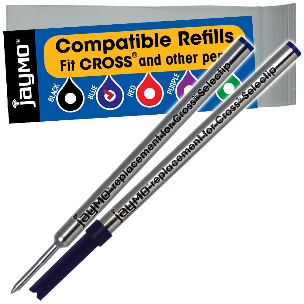 Jaymo Replacement for Cross Selectip 8521 - Measures 4.375 in / 111 mm Long - Gel Rolling Ball Pen Refill - 2 Blue